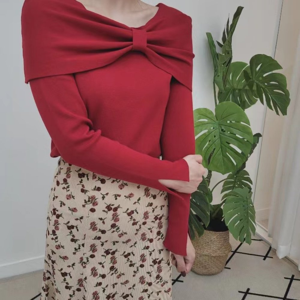 Korean Fashion - Long Sleeve Ribbon Top